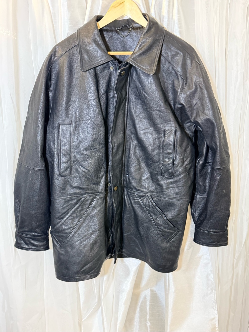 Men's Black Leather Coat - Classic Collared Jacket
